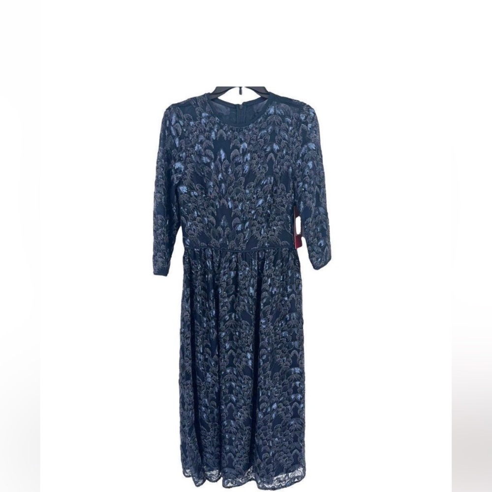 Carmen Marc Valvo Infusion Sequin Midi Dress Womens size 6 blue formal cocktail.